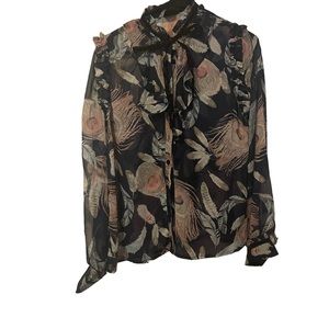 “The Moon” Blue Ruffle Semi-Sheer Blouse